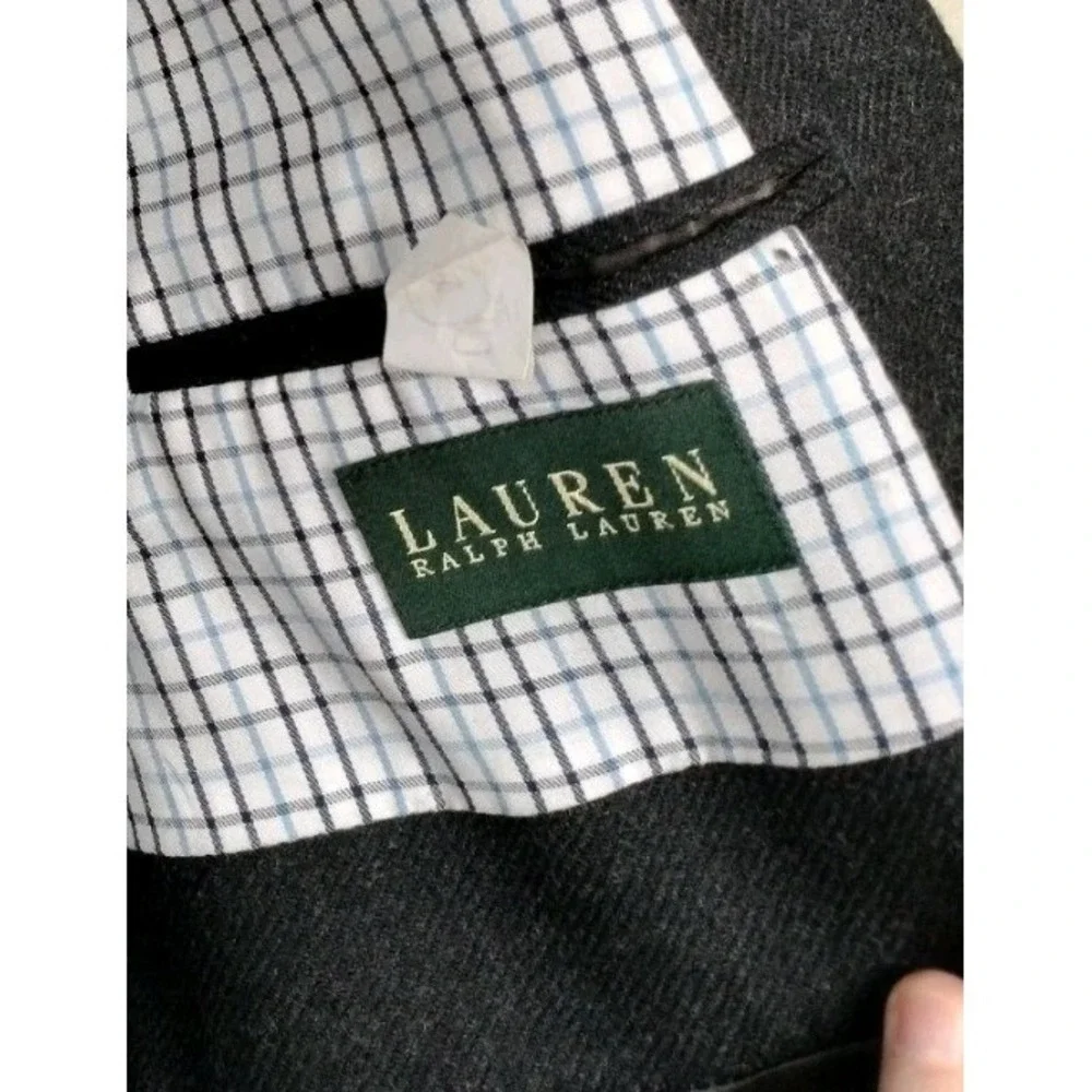 Lauren Ralph Lauren Mens Sport Coat Blazer 46L Gray Wool Tweed Plaid Lining